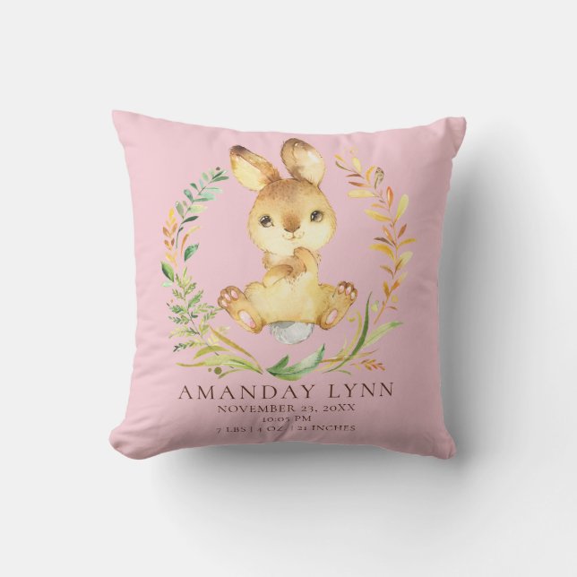 Sweet Bunny Baby Birth Stats Pillow Kudde (Framsida)