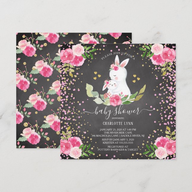 Sweet Bunny Baby Shower Inbjudningar (Fram/baksida)