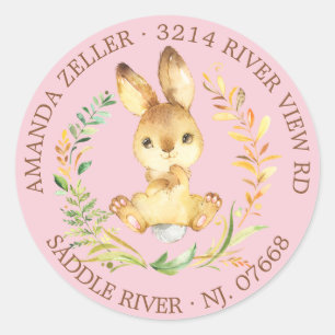 Sweet Bunny Baby Shower Return-adressetikett Runt Klistermärke