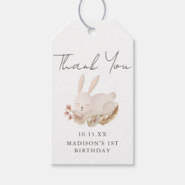 Sweet Bunny Calligraphy First Birthday Tack Presentetikett