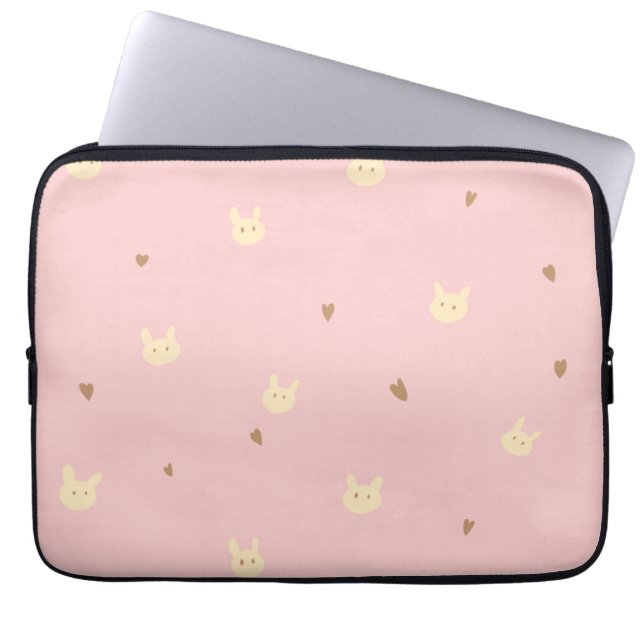 Sweet Bunny & Hearts Seamless Pattern – Cute Pink  Laptop Fodral (Framsidan)
