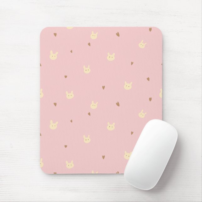 Sweet Bunny & Hearts Seamless Pattern – Cute Pink  Musmatta (Med mus)