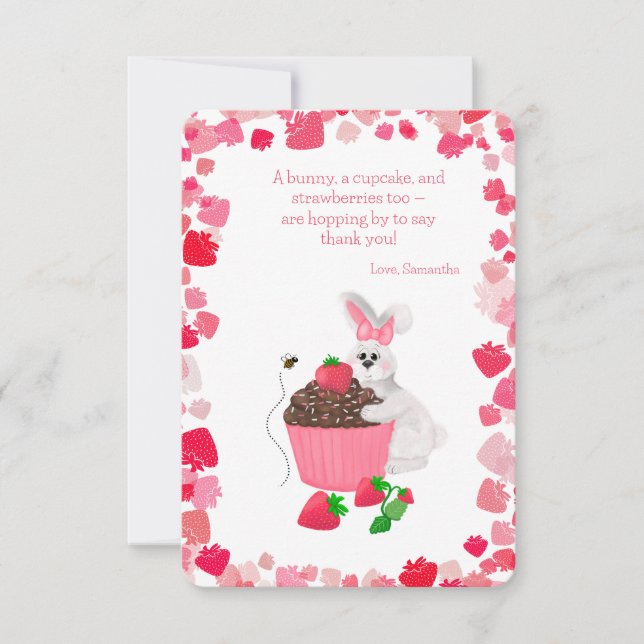 Sweet Bunny Hugger Cupcoa Strawberry Birthday Tack Kort (Framsida)