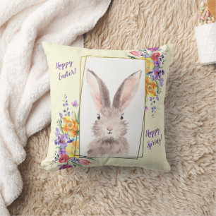 Sweet Bunny i Guld Ram, kort Färgad Flowers Kudde