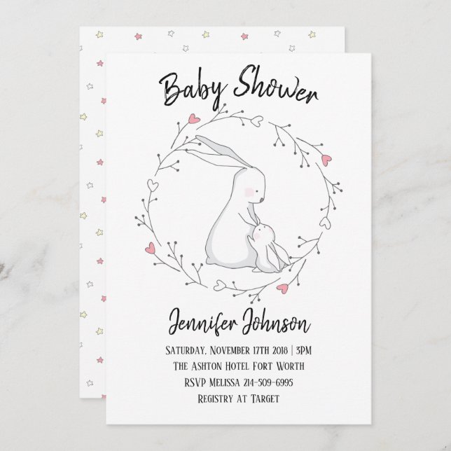 Sweet Bunny Kärlek Kön Neutral Baby Shower Inbjudningar (Fram/baksida)