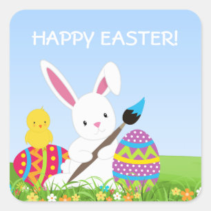 Sweet Bunny Paint Påskägg Stickers Fyrkantigt Klistermärke