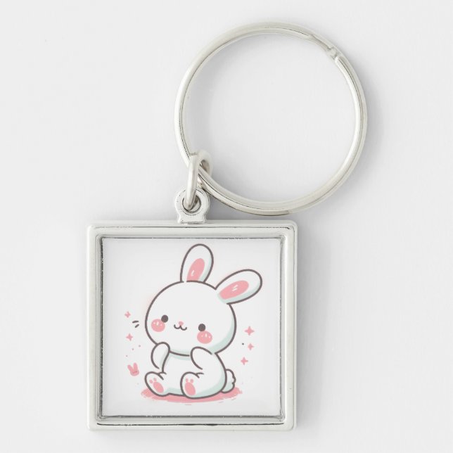 Sweet Bunny - Perfekt Gift for Rabbit Älskare Fyrkantig Silverfärgad Nyckelring (Framsidan)