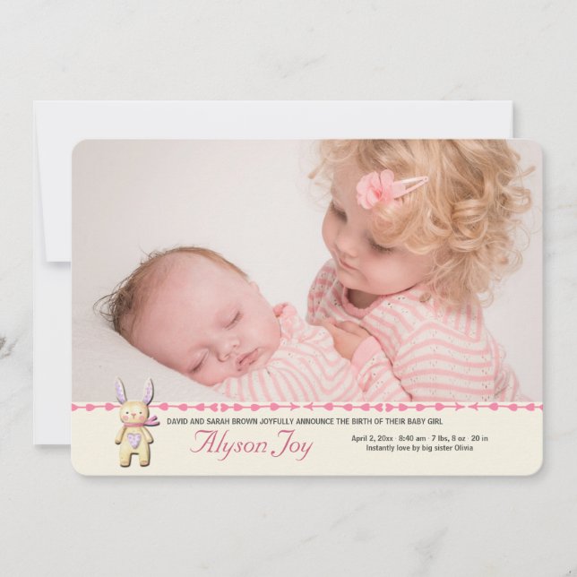 Sweet Bunny Photo Birth Announcement Meddelande (Framsida)