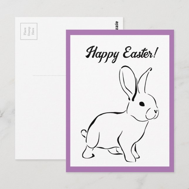 Sweet Bunny Rabbit, Cute Vår eller Påsk Tecknad Vykort (Fram/baksida)