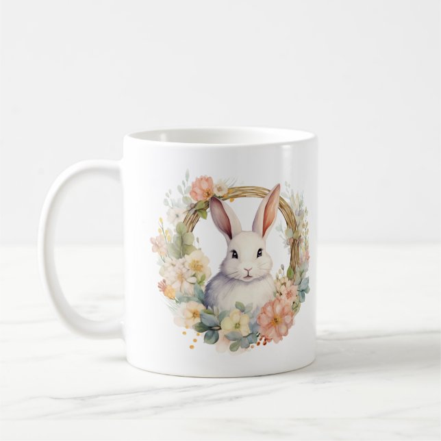 Sweet Bunny Rabbit med Vår blommor Kaffemugg (Vänster)