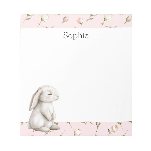 Sweet Bunny Rabbit Roses Pink Floral  Anteckningsblock (Framsida)