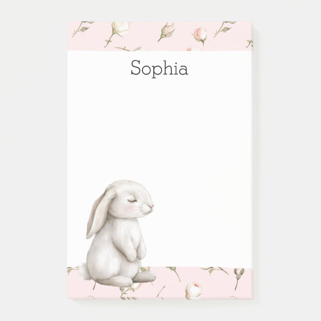 Sweet Bunny Rabbit Roses Pink Floral  Post-it Block (Framsida)
