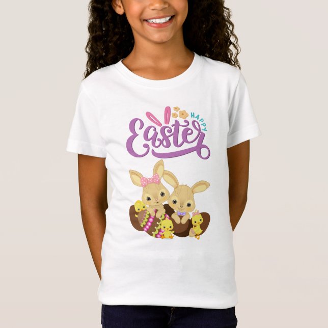 Sweet Bunny Twillingar & Chickar "Glad påsk" Kids  T Shirt (Framsida)
