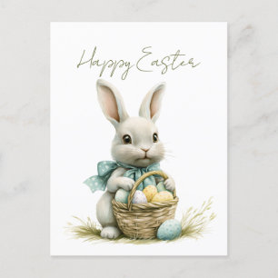 Sweet Bunny Watercolor Blommigt Påsk Helg Vykort