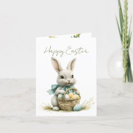 Sweet Bunny Watercolor Blommigt Påsk Helgkort