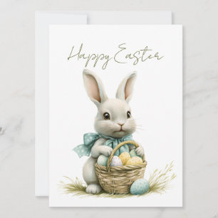 Sweet Bunny Watercolor Blommigt Påsk Julkort