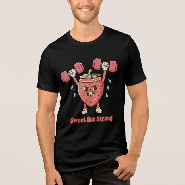 Sweet But Strong – Strawberry Gym Cartoon T Shirt (Framsida)