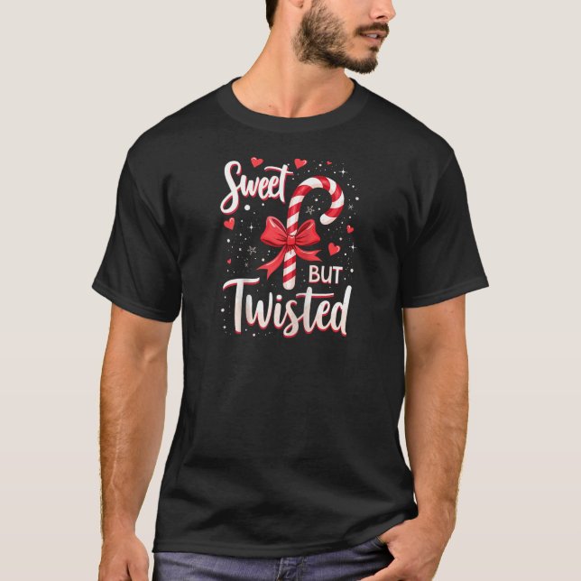 Sweet But Twisted Candy Cane Christmas Xmas Adult  T Shirt (Framsida)