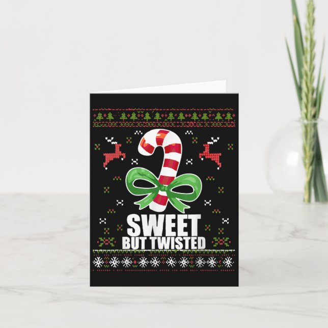 Sweet But Twisted Funny Candy Cane Ugly Christmas  Kort (Framsida)