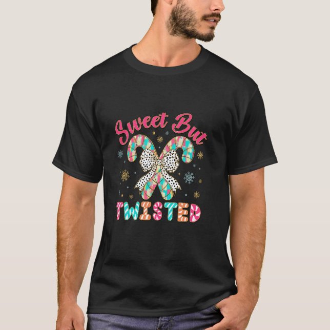 Sweet But Twisted Funny Christmas Candy Cane  T Shirt (Framsida)