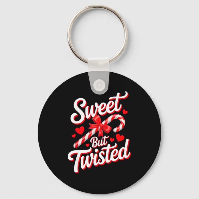 Sweet But Twisted Funny Christmas Candy Cane Xmas  Nyckelring (Framsida)
