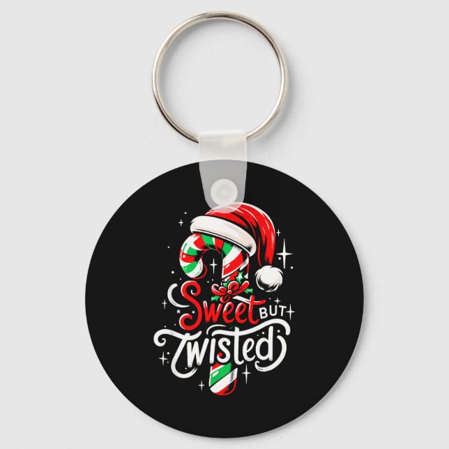 Sweet But Twisted Funny Christmas Candy Cane Xmas  Nyckelring (Framsida)