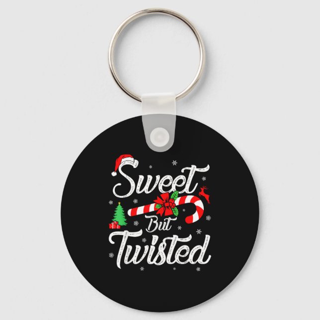 Sweet But Twisted Funny Christmas Candy Cane Xmas  Nyckelring (Framsida)