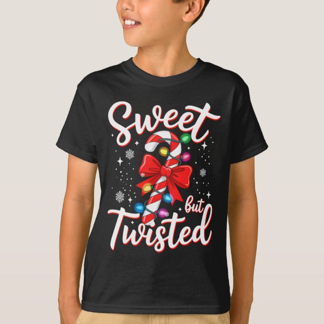 Sweet But Twisted Funny Christmas Candy Cane Xmas  T Shirt (Framsida)