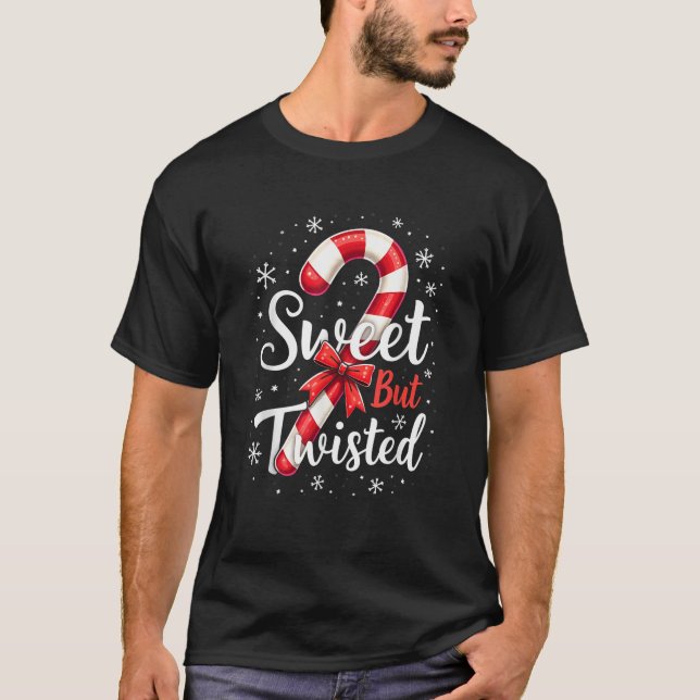 Sweet But Twisted Funny Christmas Candy Cane Xmas  T Shirt (Framsida)