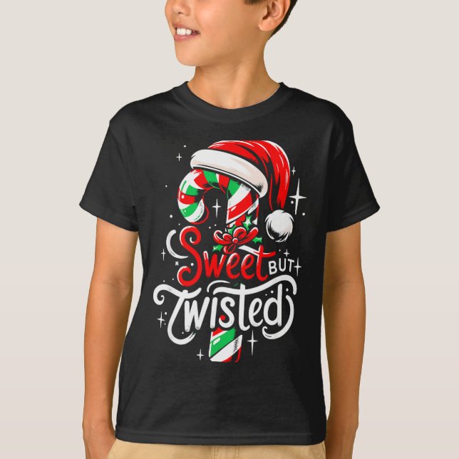 Sweet But Twisted Funny Christmas Candy Cane Xmas  T Shirt (Framsida)