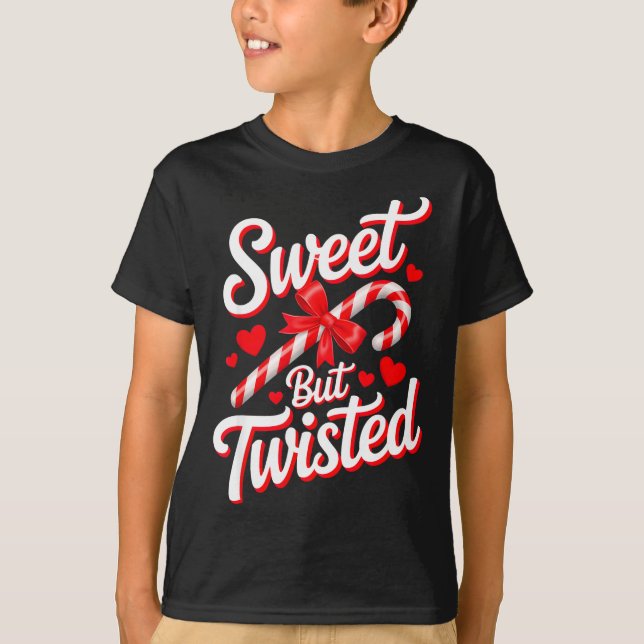 Sweet But Twisted Funny Christmas Candy Cane Xmas  T Shirt (Framsida)