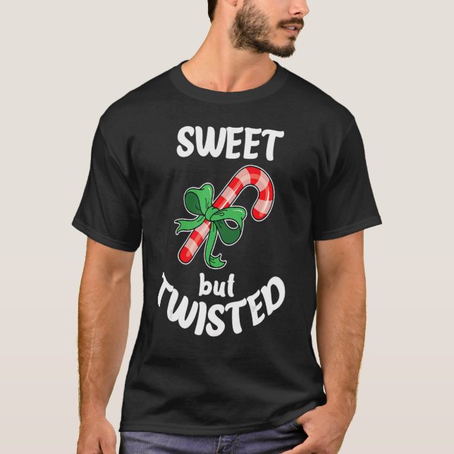 Sweet But Twisted Xmas Christmas Funny Candy Cane  T Shirt (Framsida)
