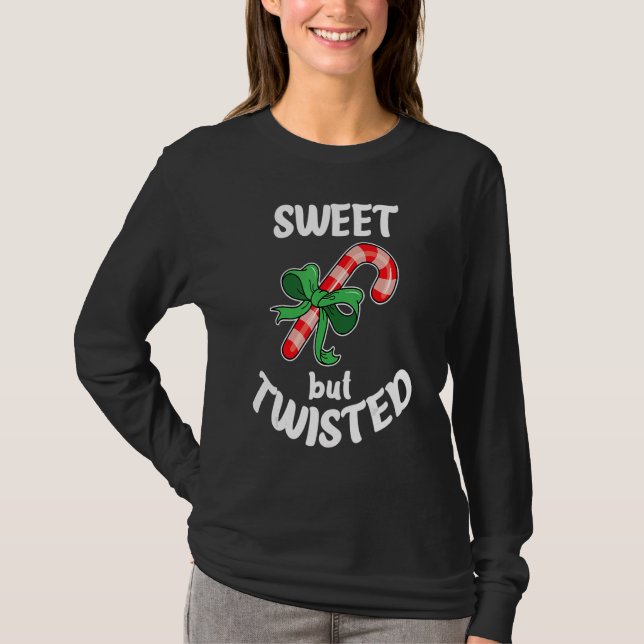 Sweet But Twisted Xmas Christmas Funny Candy Cane  T Shirt (Framsida)