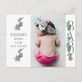 Sweet Cactus Neutralt Baby Birth Photo Anouncement Vykort