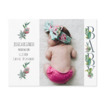 Sweet Cactus Neutralt Baby Birth Photo Anouncement