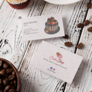 Sweet Cake Business Elegant Cheery Cake Visitkort