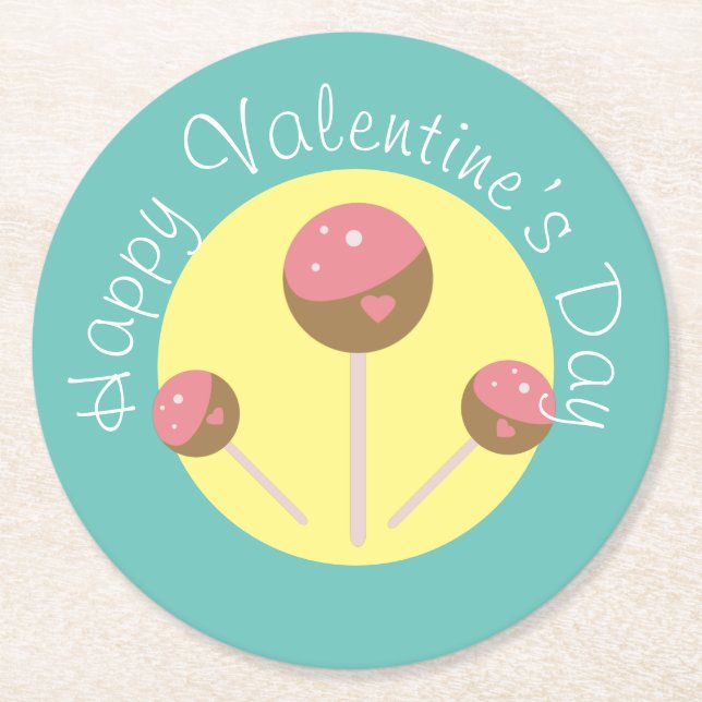 Sweet Cake Pop Valentines Rosa Teal Underlägg Papper Rund (Framsidan)