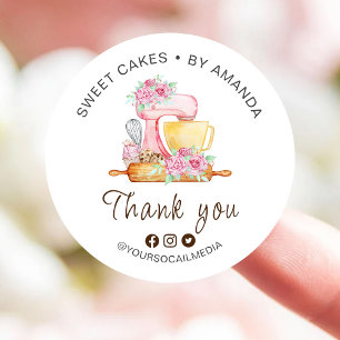 Sweet Cakes Bakery Tack Runt Klistermärke
