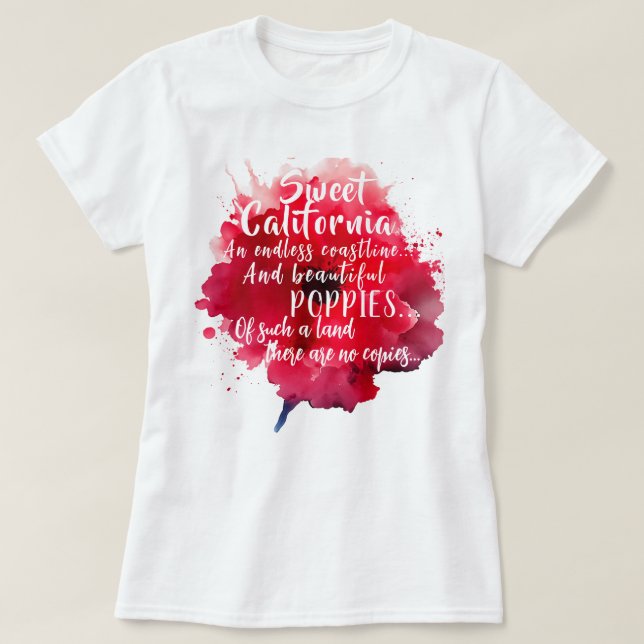Sweet California Red Poppy Romantic Patriotic T Shirt (Design framsida)