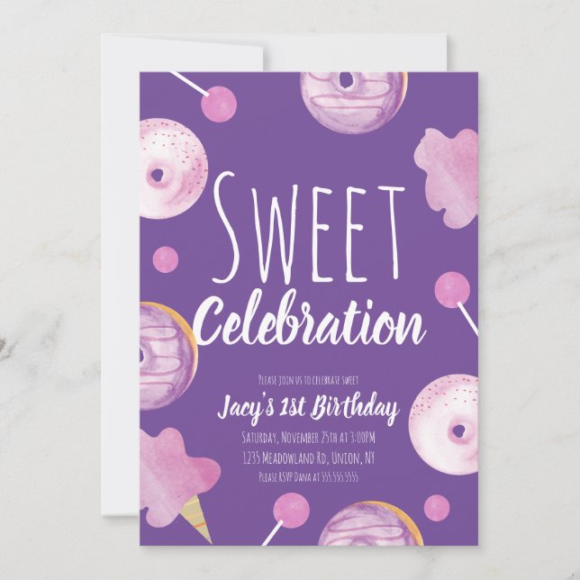 Sweet Candy Birthday Donut Rosa Girls Party (Framsida)