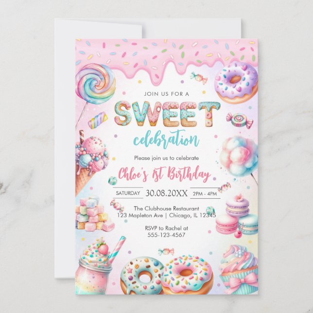 Sweet Candy Birthday Party Invitation Inbjudningar (Framsida)