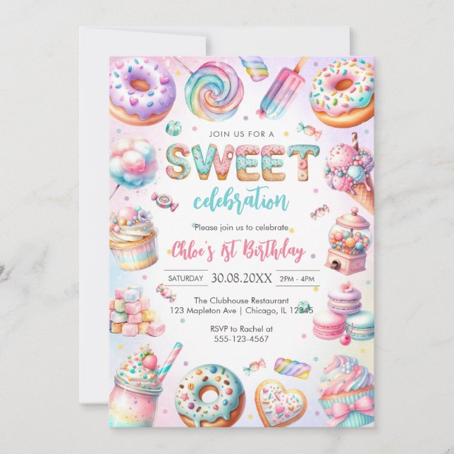 Sweet Candy Birthday Party Invitation Inbjudningar (Framsida)