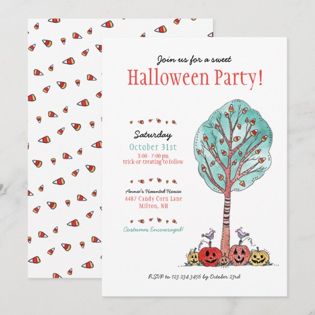 Sweet Candy corn Halloween fest Kids Inbjudningar (Fram/baksida)