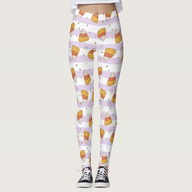 Sweet Candy corn & Stars Halloween Mönster Leggings (Framsida)