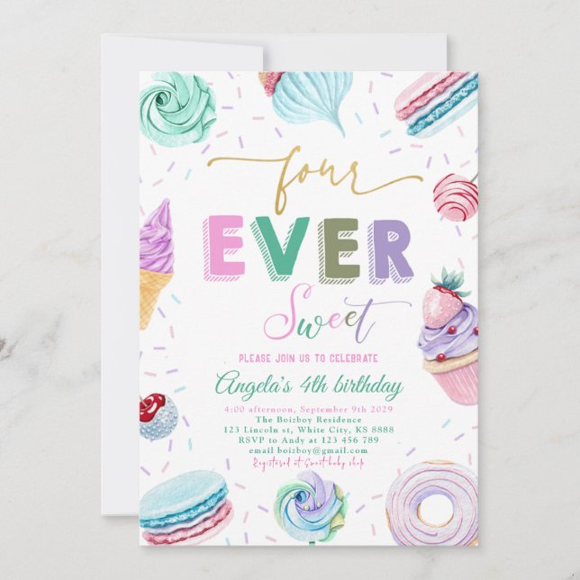 Sweet Candy Firande 4e födelsedagen Inbjudningar (Framsida)