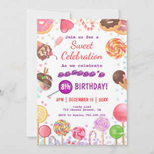 Sweet Candy Land Birthday Ice Cream Donut Party Inbjudningar