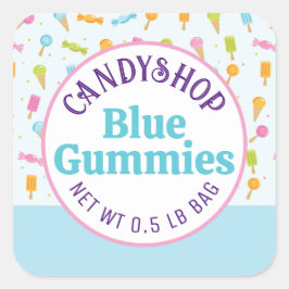 Sweet Candy Shop Ice Cream Blue Sticker Label Fyrkantigt Klistermärke