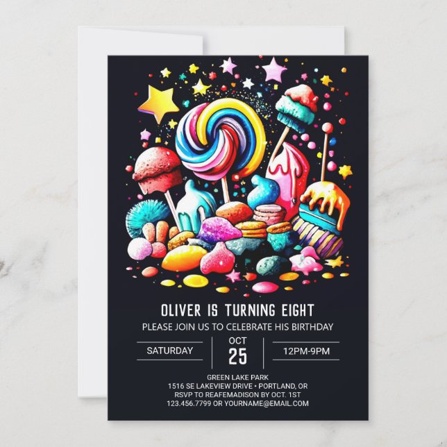 Sweet Candyland Editable Birthday Inbjudningar (Framsida)