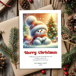Sweet cartoon snowman festive red green gold card julkort