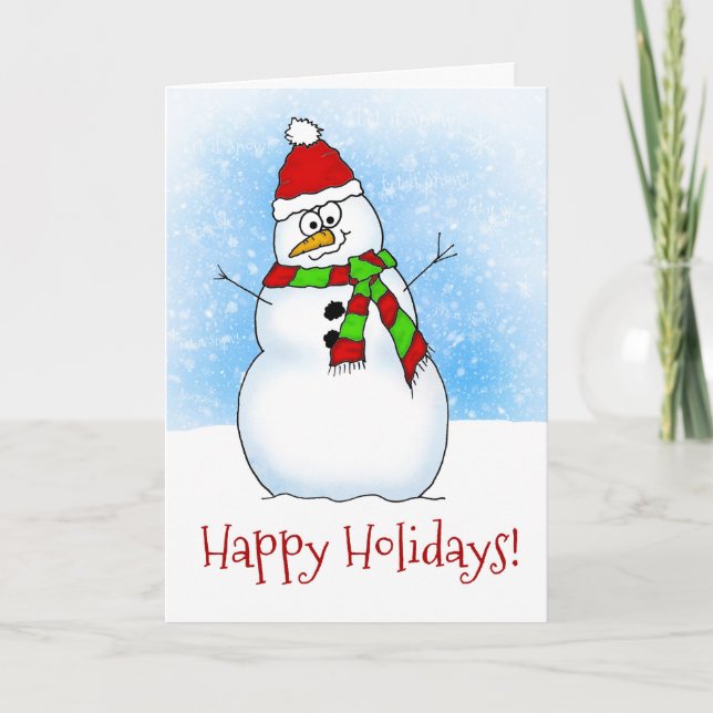 Sweet Cartoon Snowman Happy Holidays Helgkort (Framsida)